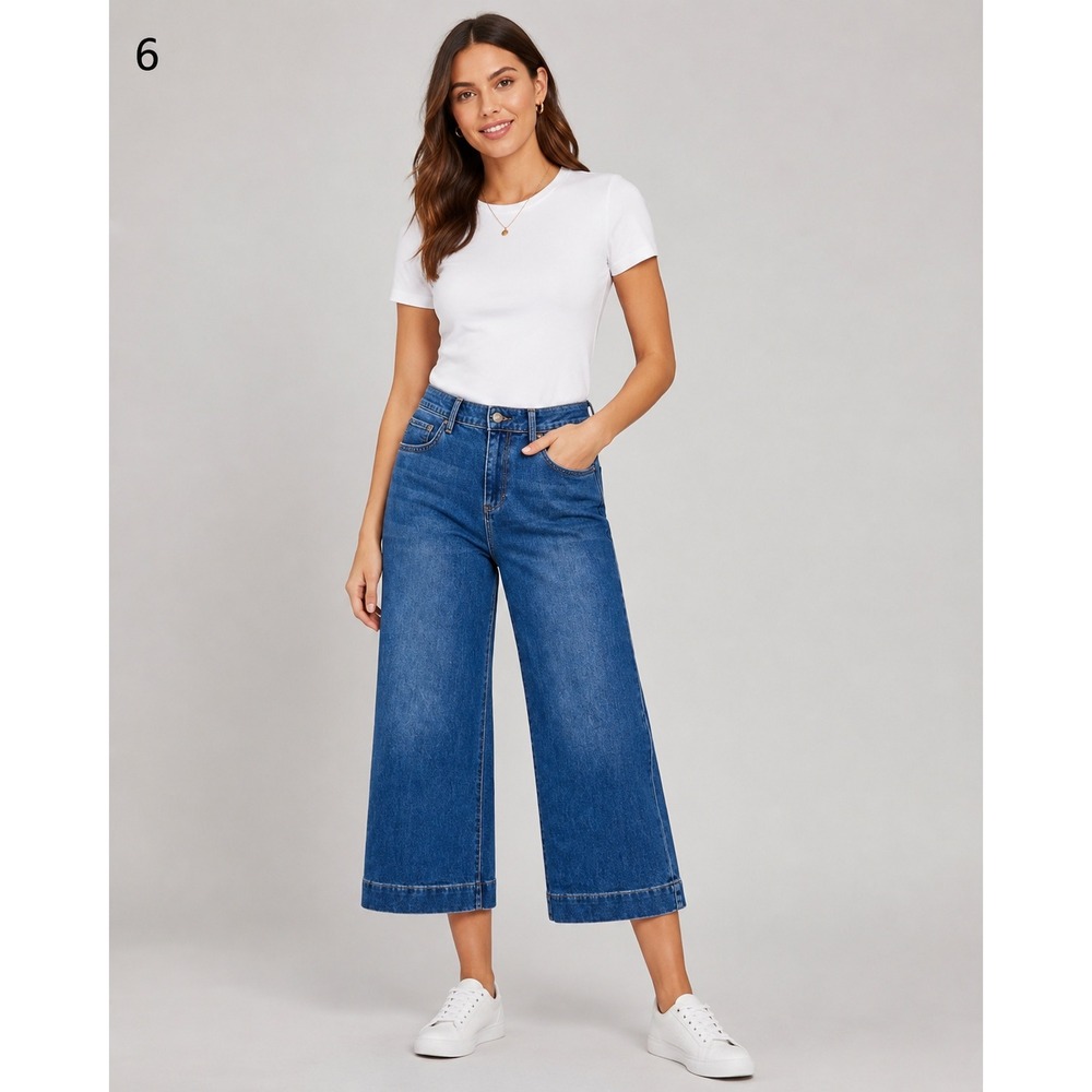 Garnet Hill‎ Jeans Womens 27 Organic Cotton High Rise Wide Leg Ankle Worn Hems
